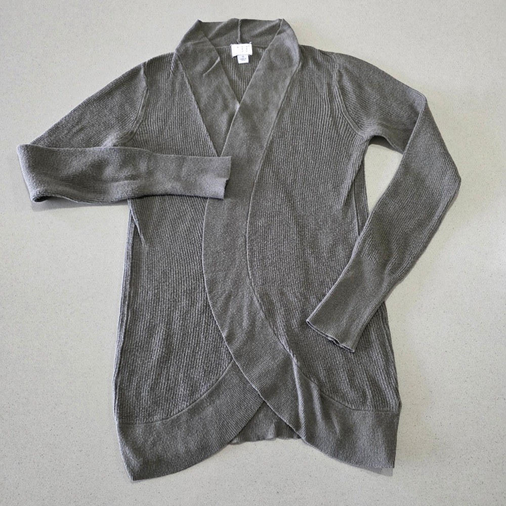 A New Day Olive Green Ribbed Open Front Cardigan Shawl Collar Small